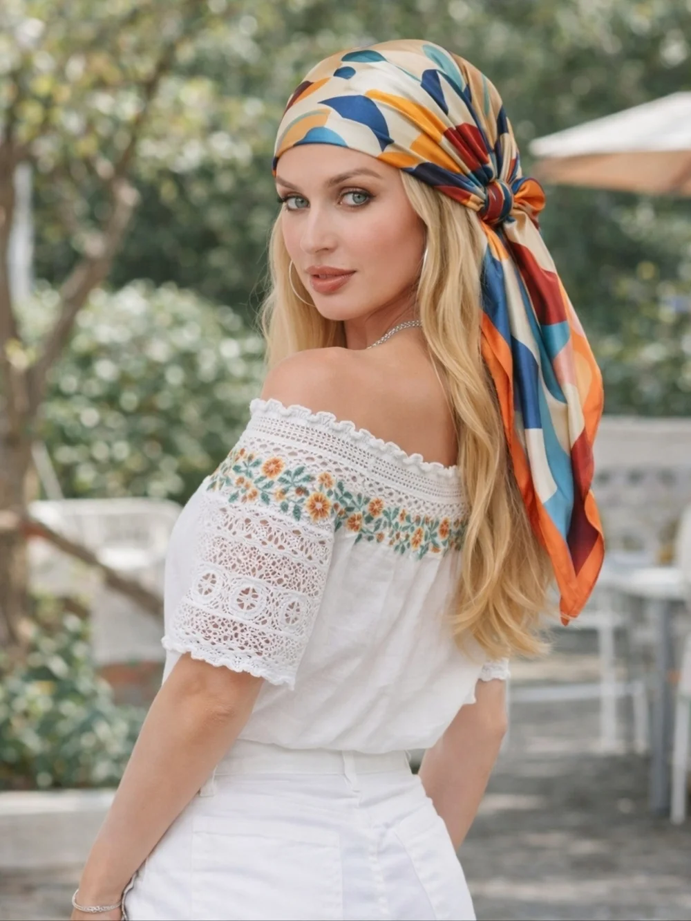 Multicolor Floral Abstract Silk Feel Artsy Head Scarf Bandana Hair Wrap 35x35